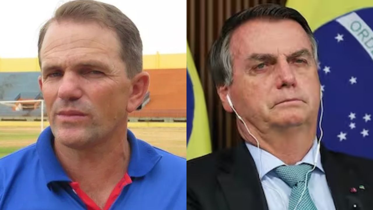 Montagem de fotos de Paulo César Schardong e Jair Bolsonaro, ambos sérios