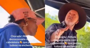 Montagem de fotos de cabeleireira e idoso
