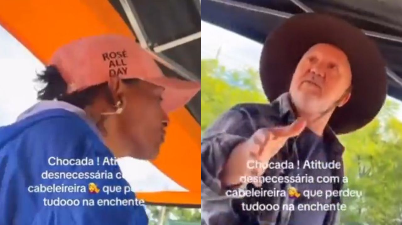 Montagem de fotos de cabeleireira e idoso