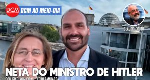 DCM Ao Meio-Dia: Eduardo Bolsonaro se reúne com neta de ministro de Hitler; Lula discursa no 1º de maio. Foto: Reprodução/DCMTV/YouTube