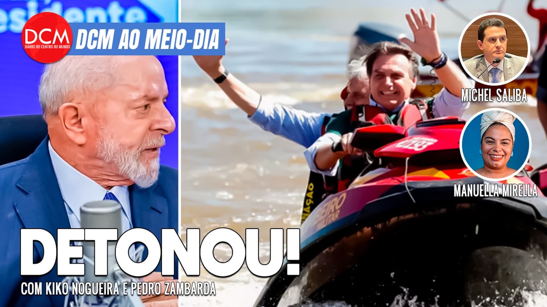 DCM Ao Meio-Dia: Lula reage ao caos de RS e critica Bolsonaro: "Quando teve a cheia na Bahia, ele estava no jet ski". Foto: Reprodução/DCMTV/YouTube