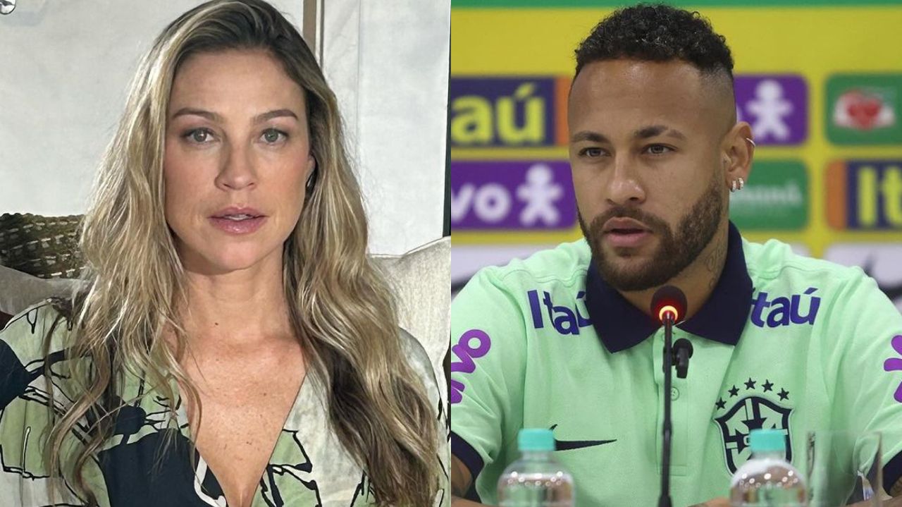 Montagem de duas fotos de Luana Piovani e Neymar, ambos sérios