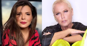 Montagem de fotos de Mara Maravilha e Xuxa, ambas sérias