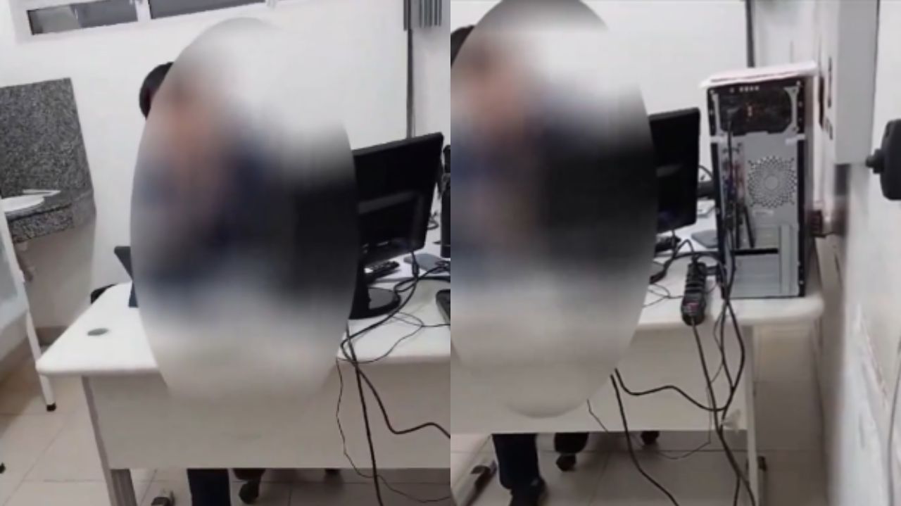 Montagem de duas fotos de médico em consultório com imagem borrada