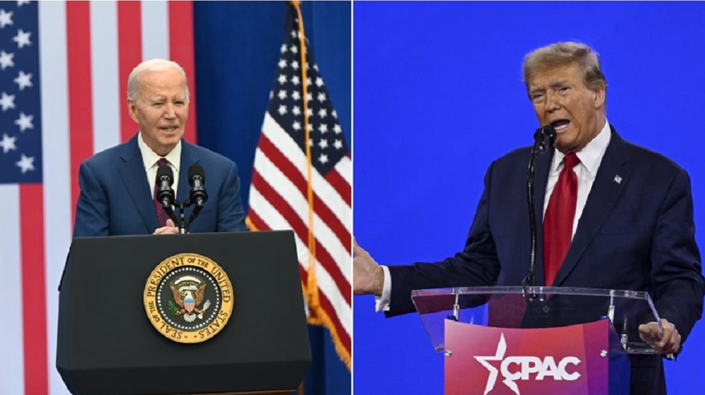 Montagem de fotos de Joe Biden e Donald Trump