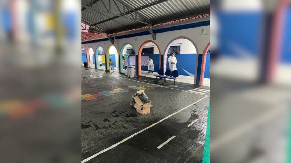 Creche sendo desinfectada