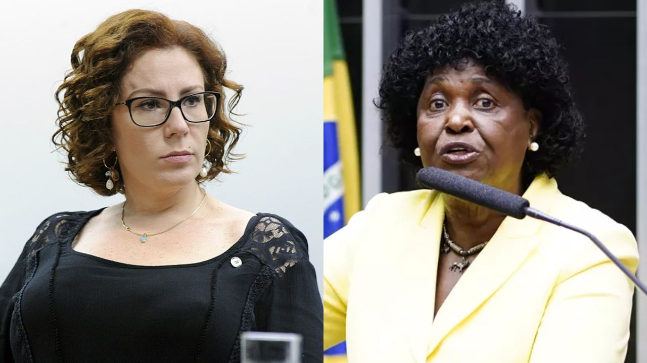Montagem de fotos de Carla Zambelli e Benedita da Silva, ambas sérias