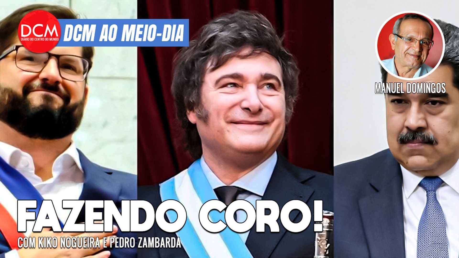 DCM Ao Meio-Dia: Boric faz coro com Milei, ataca Venezuela e não reconhece vitória de Maduro. Foto: Reprodução/DCMTV/YouTube