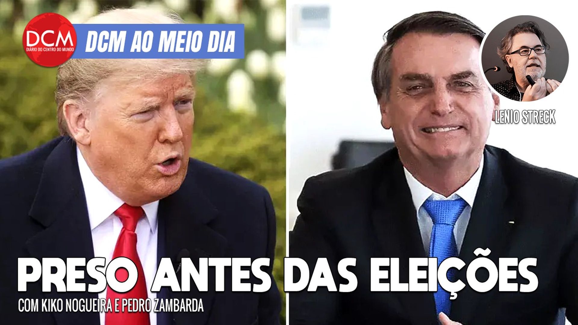 DCM Ao Meio-Dia: “Fui salvo pela sorte ou por Deus”, diz Trump; Bolsonaro tem de ser preso antes de eleição americana. Foto: Reprodução/DCMTV