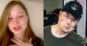 Vivian Jenna Wilson e Elon Musk, ela falando e ele fazendo careta