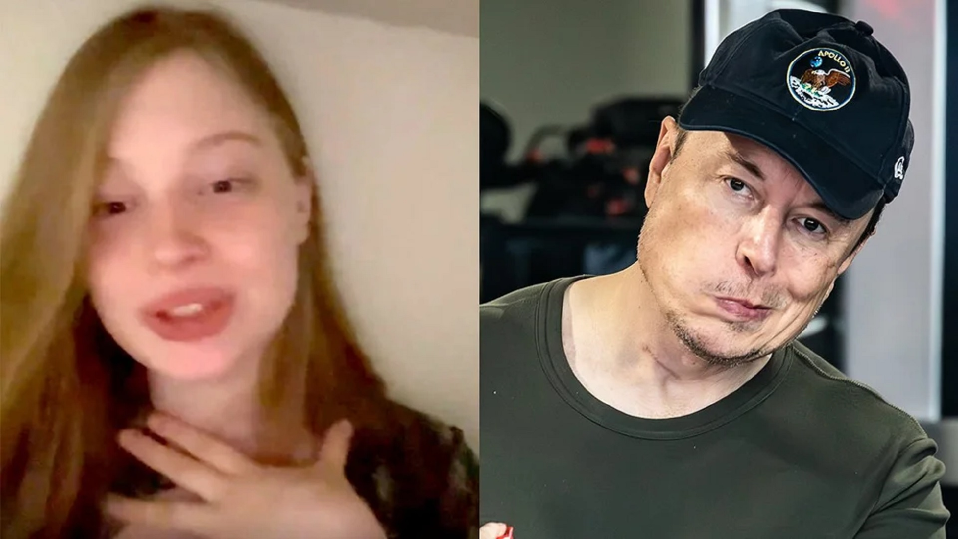 Vivian Jenna Wilson e Elon Musk, ela falando e ele fazendo careta