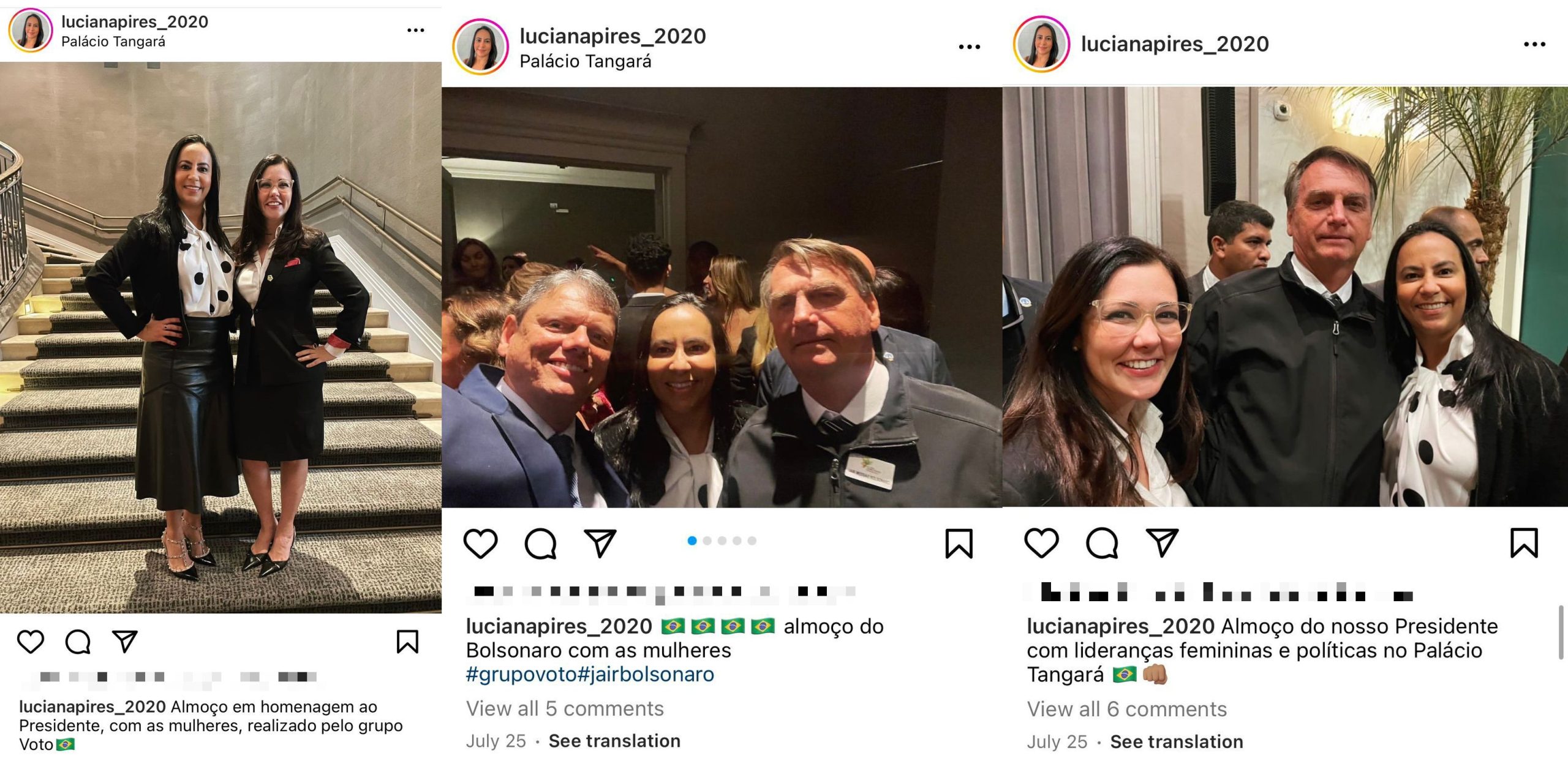Luciana Pires, Karina Kufa, Tarcísio de Freitas e Jair Bolsonaro. Foto: Reprodução/Instagram