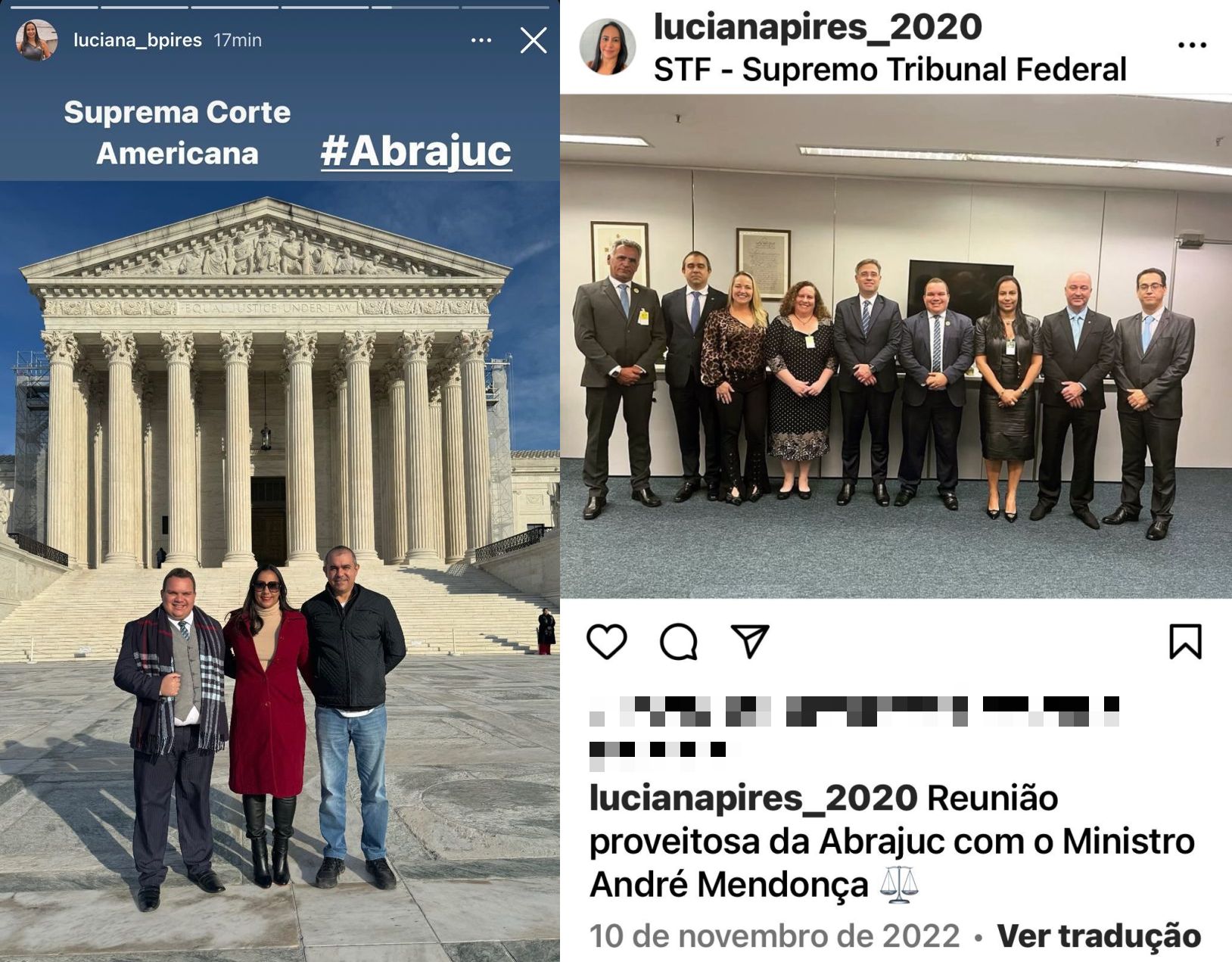 Representando a Abrajuc nos Estados Unidos e no STF do Brasil. Foto: Reprodução/Instagram