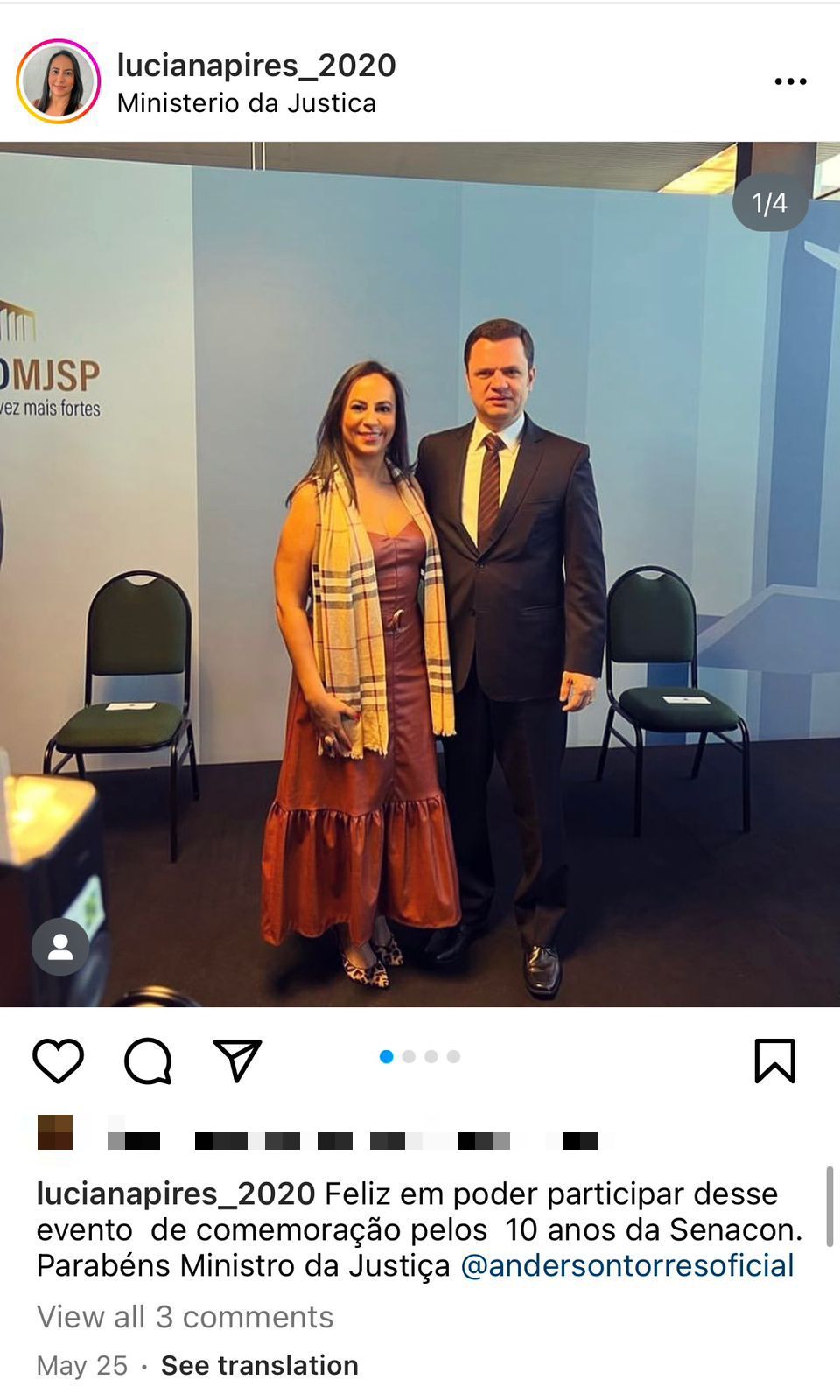 No evento da Senacon, Luciana Pires é recebida por Anderson Torres no Ministério da Justiça. Foto: Reprodução/Instagram