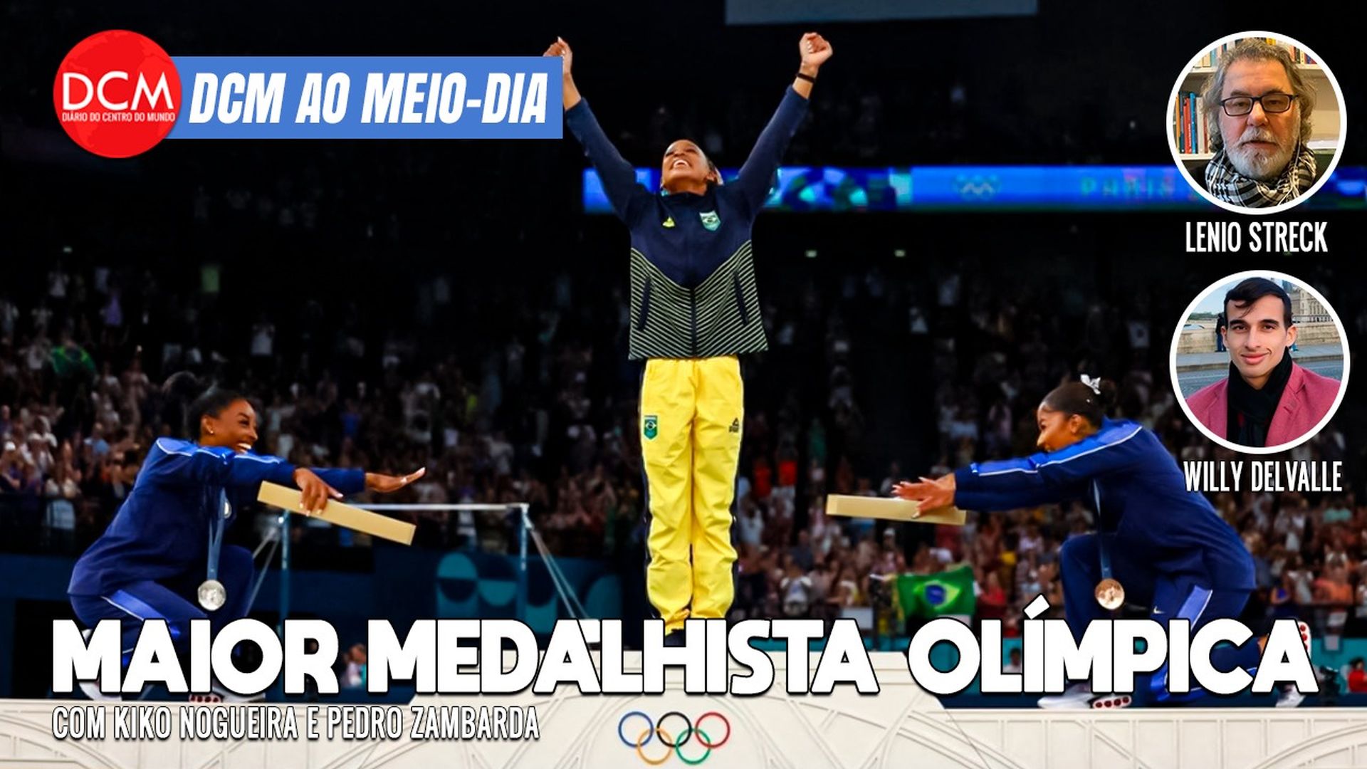 DCM Ao Meio-Dia: Rebeca Andrade ganha o ouro e é a maior medalhista olímpica do Brasil; Carluxo ataca Zema. Foto: Reprodução/DCMTV