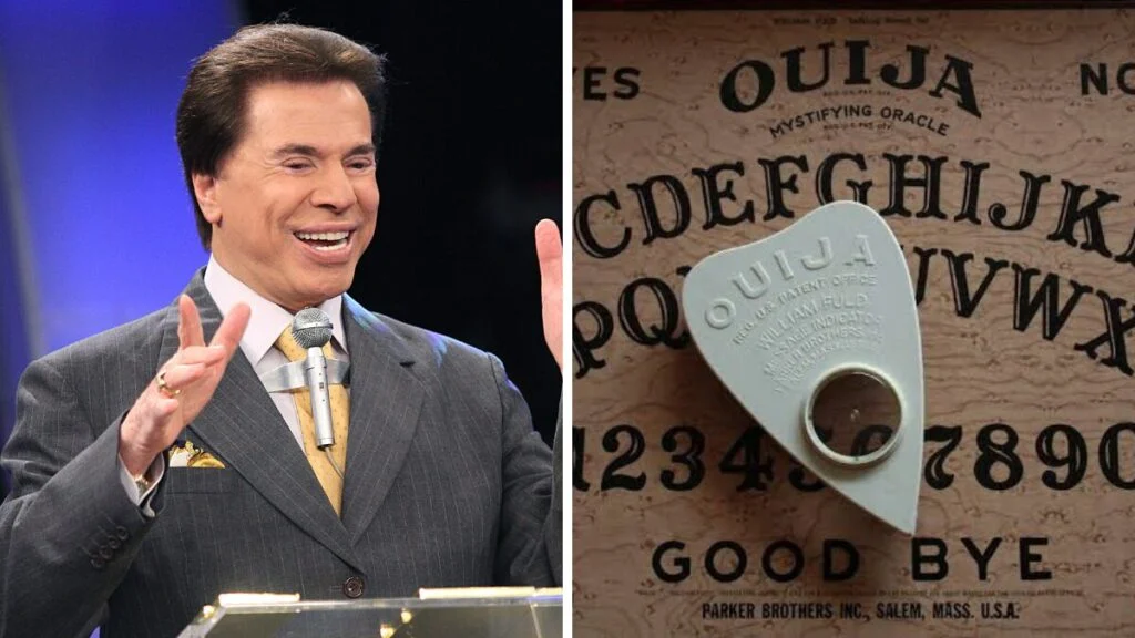 Montagem de fotos de Silvio Santos e tabuleiro Ouija