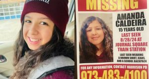 Montagem de fotos de Amanda Caldeira e cartaz de procura-se