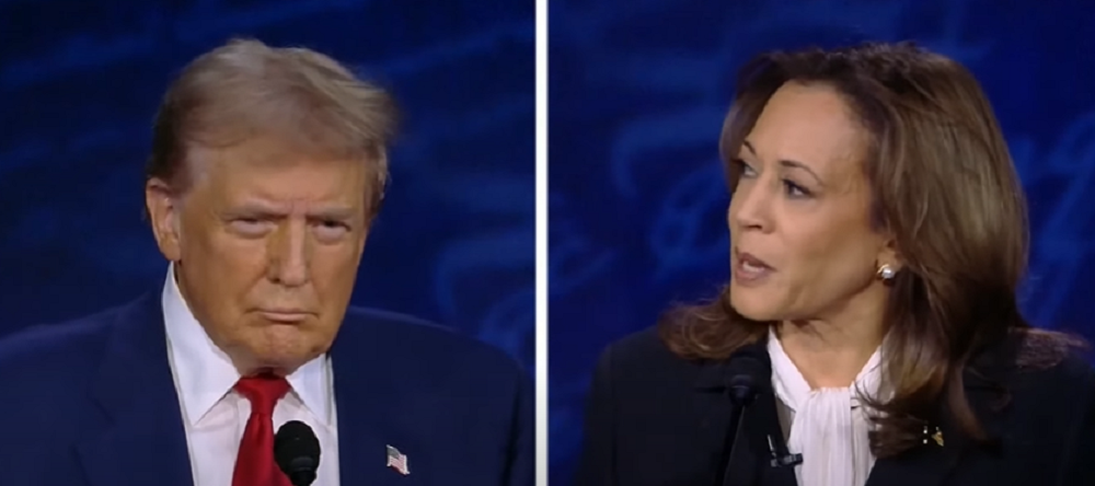 Montagem de fotos de Donald Trump e Kamala Harris