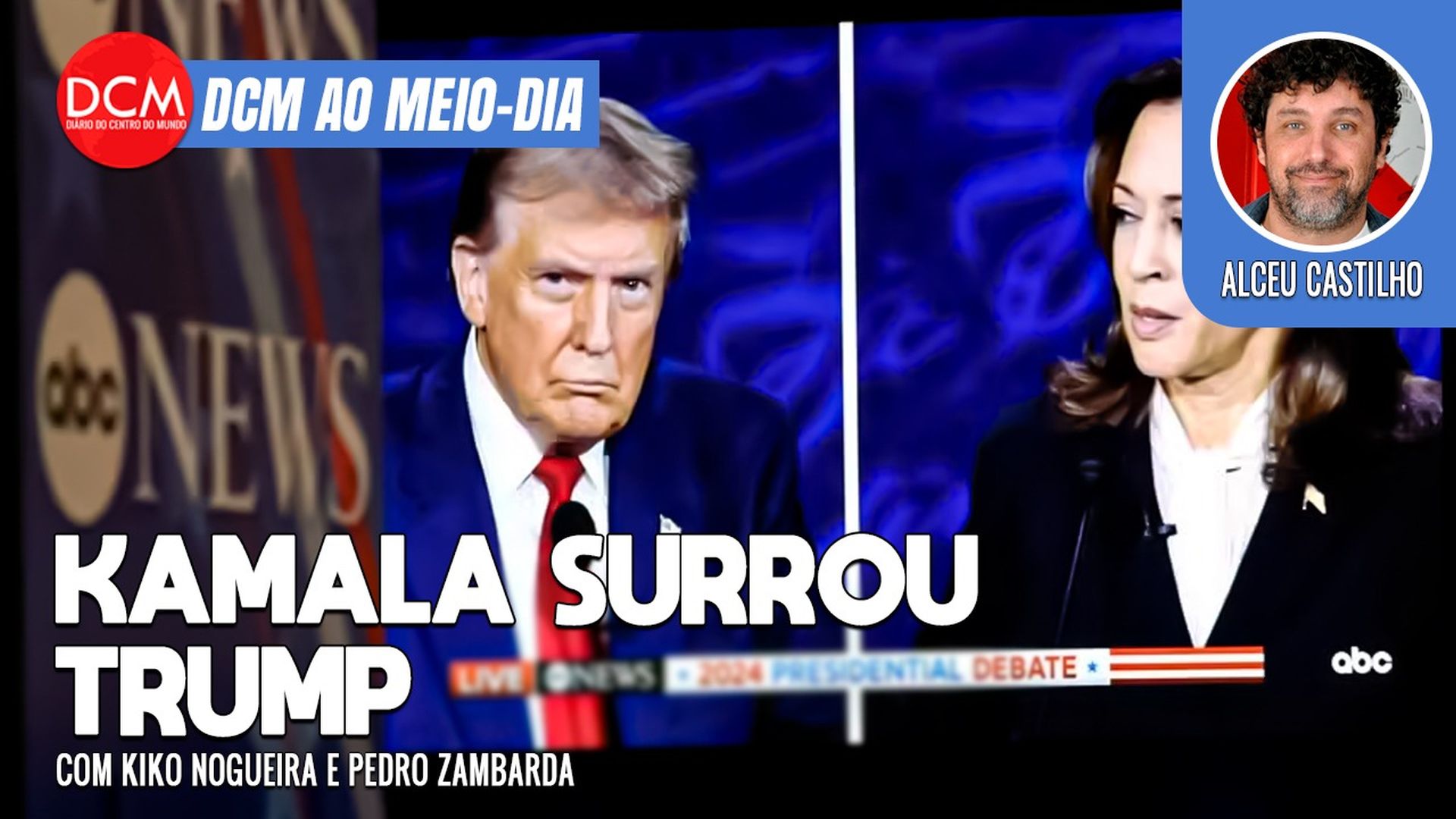 DCM Ao Meio-Dia: AtlasIntel: Boulos tem empate técnico com Marçal; Kamala vence debate com Trump. Foto: Reprodução/DCMTV/YouTube