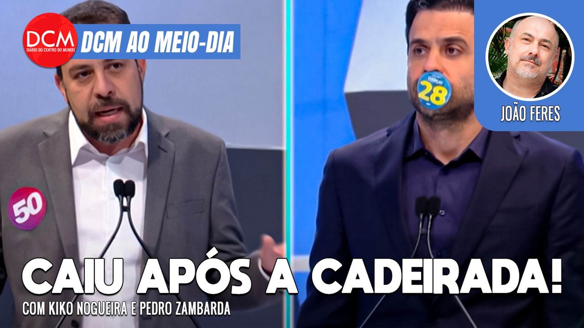 DCM Ao Meio-Dia: Quaest: Marçal cai após cadeirada; ataque dos pagers: terror de Israel atinge crianças no Líbano. Foto: Reprodução/DCMTV