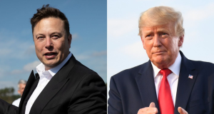 Montagem de fotos de Elon Musk e Donald Trump