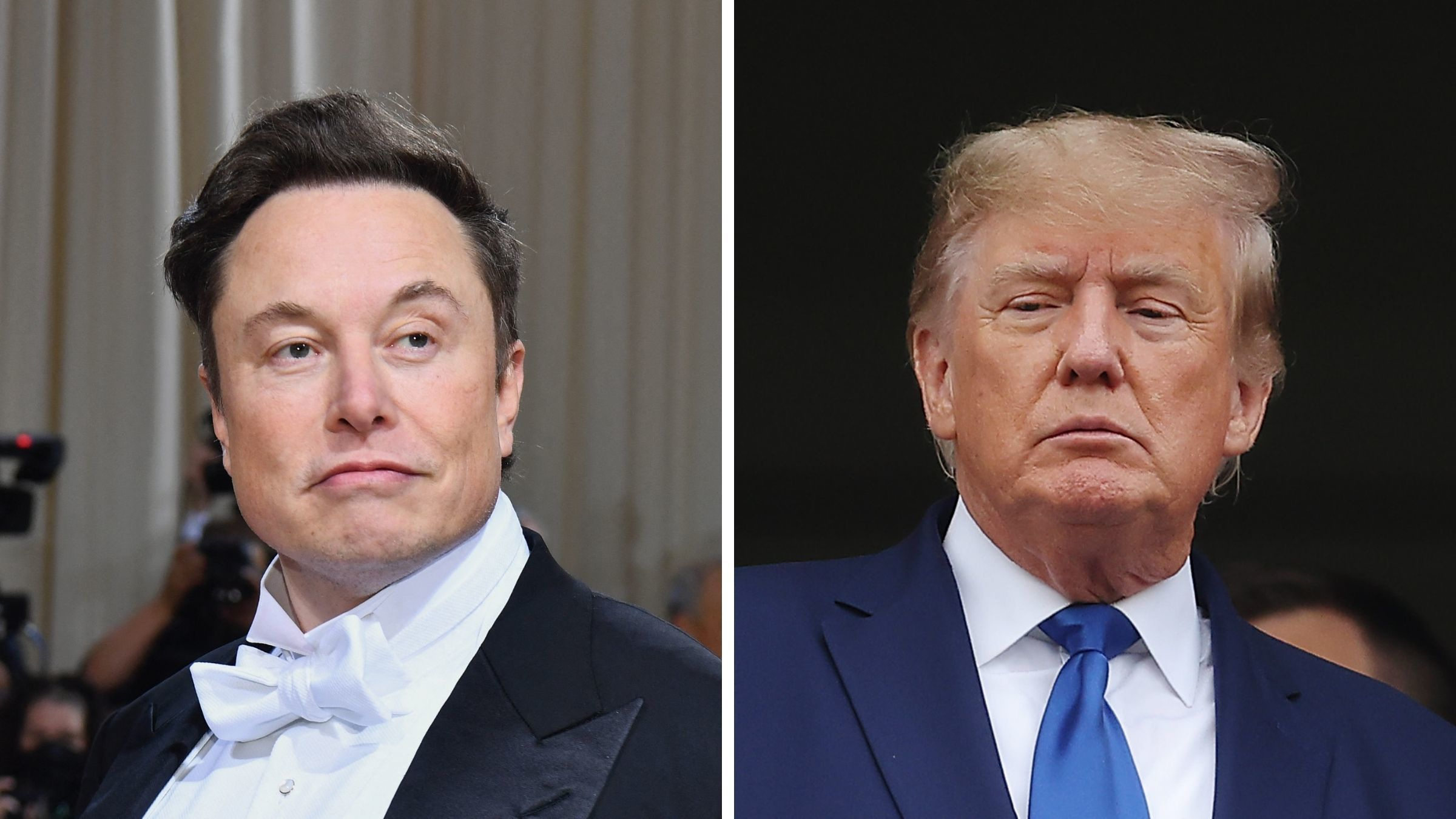 Montagem de fotos de Elon Musk e Donald Trump, ambos sérios