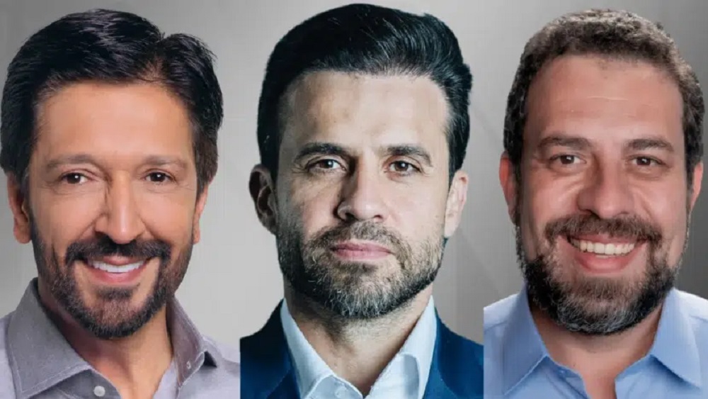 Montagem de três fotos de Ricardo Nunes, Pablo Marçal e Guilherme Boulos