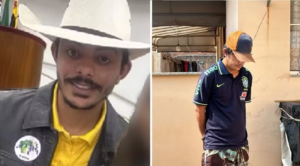 Montagem de duas fotos de Jonatas Henrique Pimenta, sorrindo e cabisbaixo