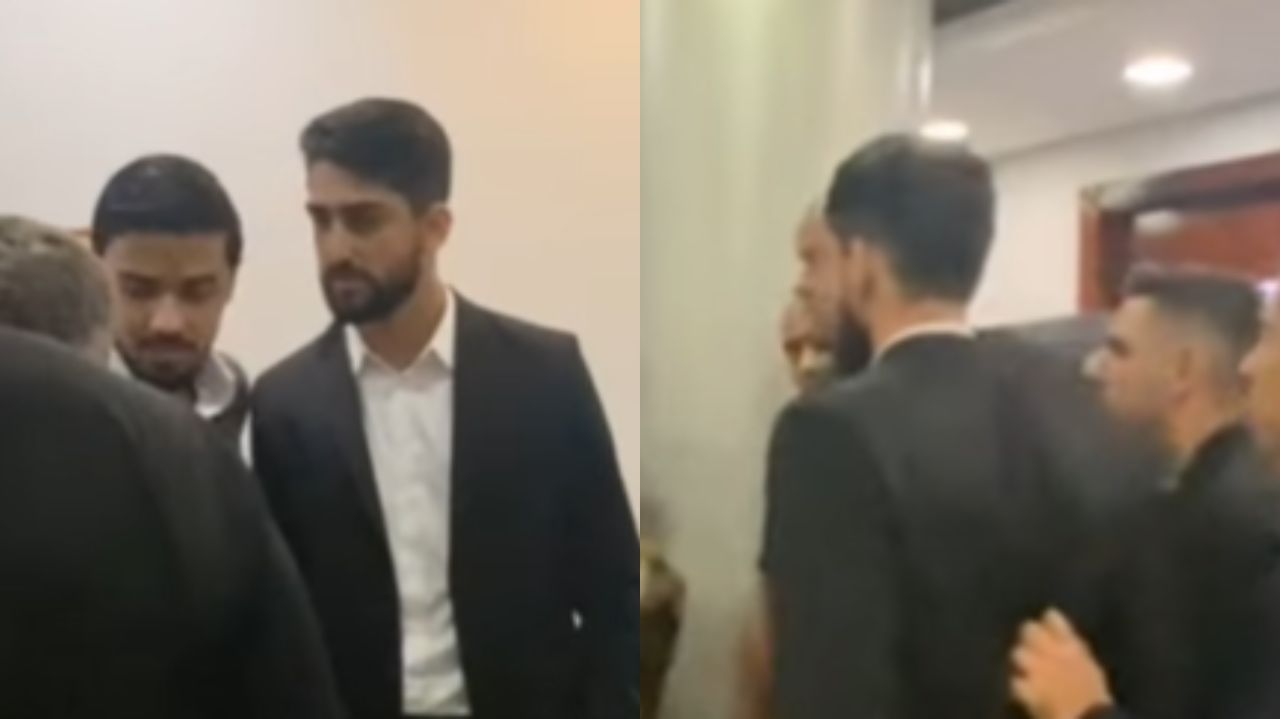 Montagem de duas fotos de segurança de Pablo Marçal (PRTB) tentando deixar o Esporte Clube Sírio