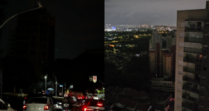 Montagem de duas fotos de locais de SP sem energia elétrica
