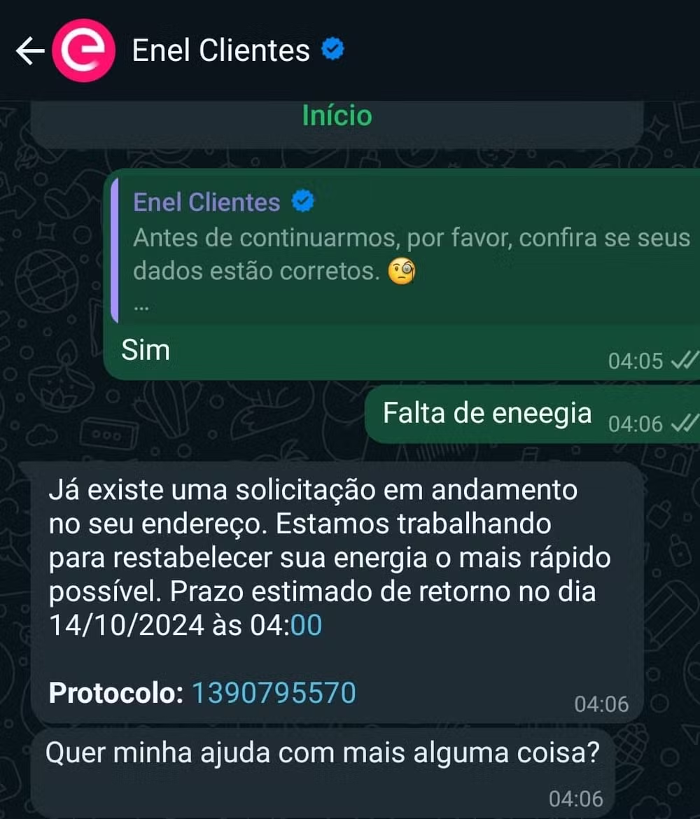 Print de mensagem da Enel