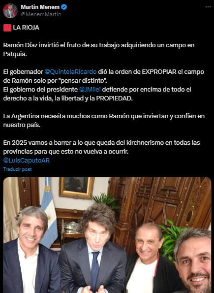 Print de post de Martin Menem no X