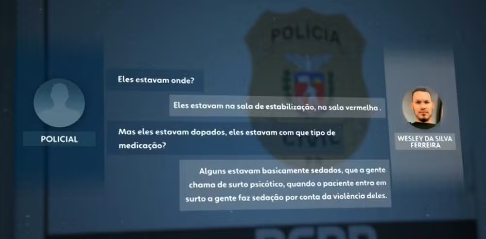 Arte com trecho de depoimento do técnico de enfermagem à polícia