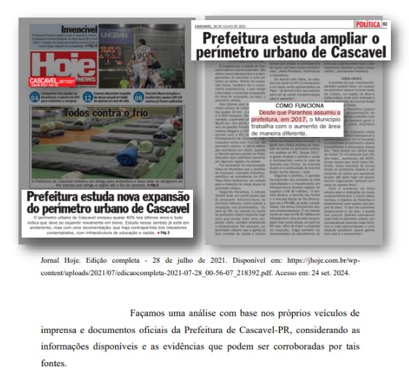 A mídia local informa que a prefeitura queria aumentar perímetro urbano antes do prefeito se tornar sócio de empreiteira milionária. Foto: Reprodução