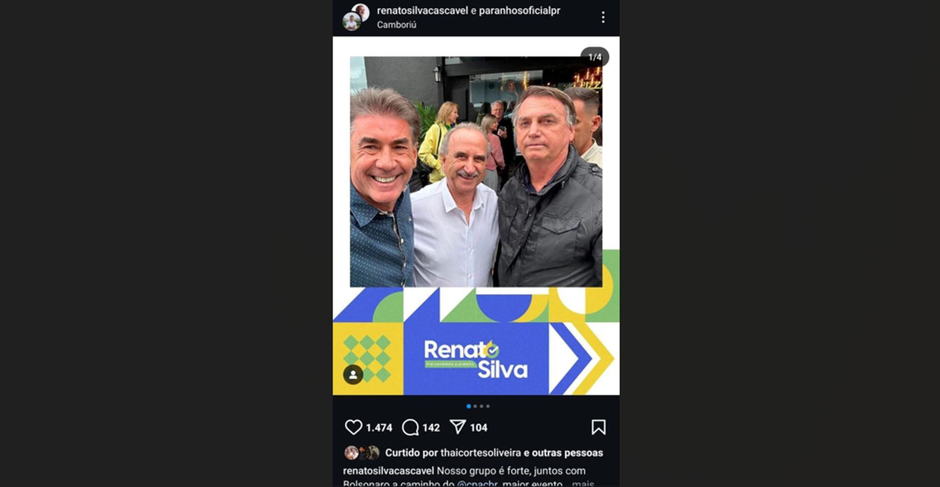 Paranhos, seu vice e Bolsonaro. Foto: Reprodução/Instagram