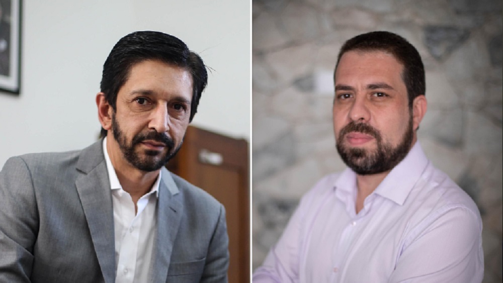 Montagem de fotos de Ricardo Nunes (MDB) e Guilherme Boulos (PSOL), ambos posando sérios
