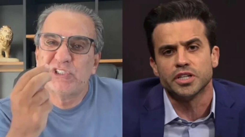 Montagem de fotos de Silas Malafaia e Pablo Marçal, ambos com expressão séria, falando para a câmera