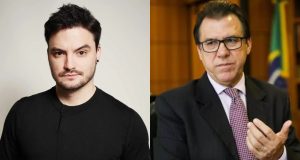 Montagem de fotos de Felipe Neto e Luiz Marinho, ambos sérios, o segundo falando e gesticulando