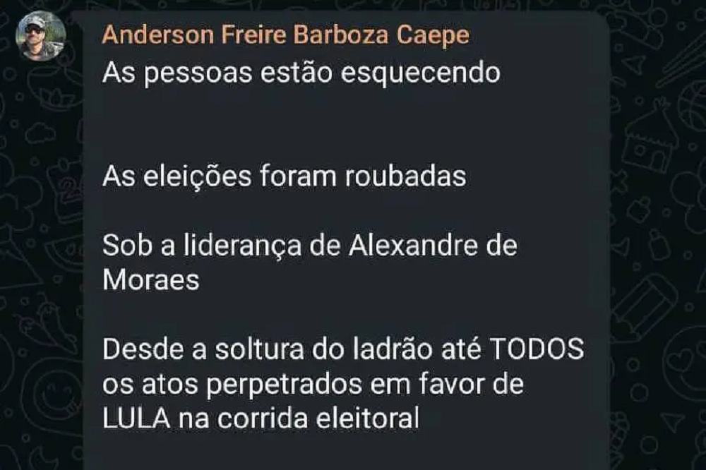Print de mensagem enviada por Anderson Freire Barboza em grupo de WhatsApp