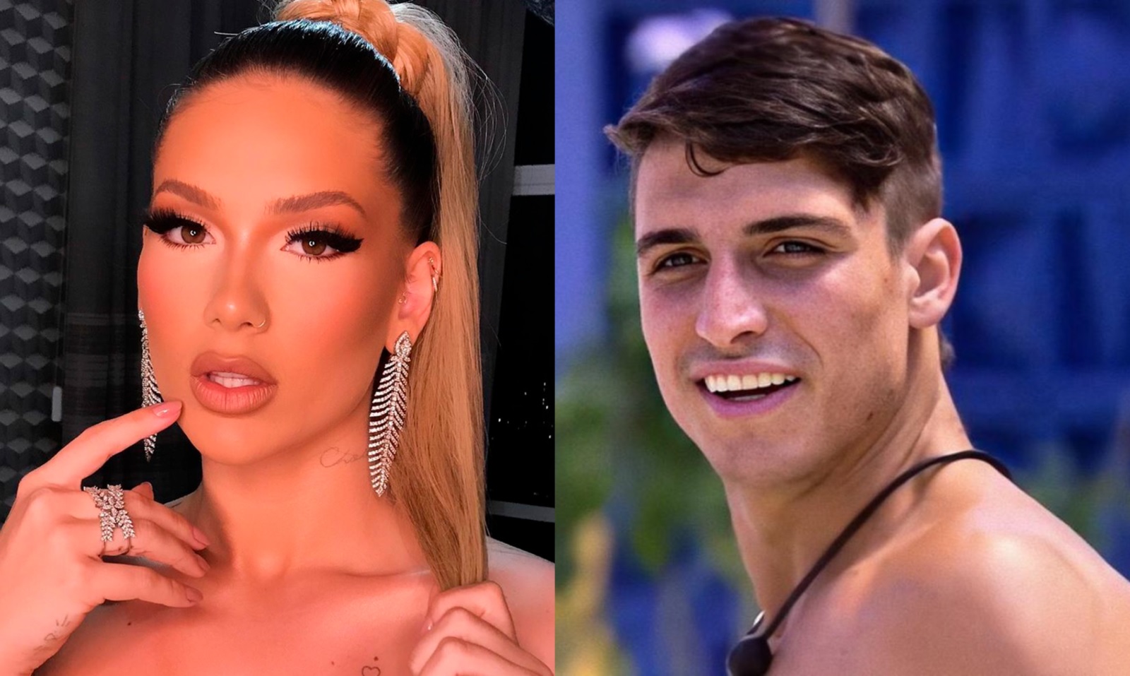 Montagem de fotos de Virginia Fonseca e Felipe Prior; ela fazendo carão e ele sorrindo