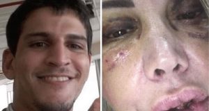 Montagem de fotos de Vinícius Serra e Elaine Caparroz na época de agressão