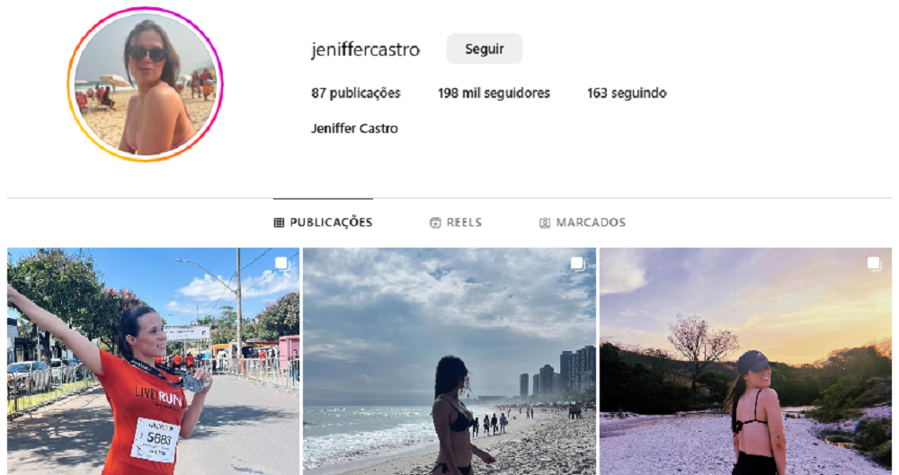 Print do perfil de Jeniffer Castro no Instagram