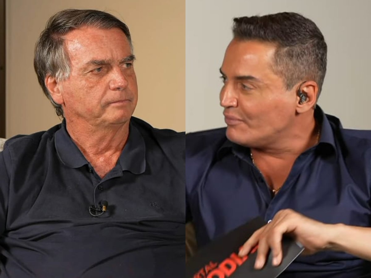 Montagem de fotos de Jair Bolsonaro e Leo Dias olhando para direções opostas e sérios