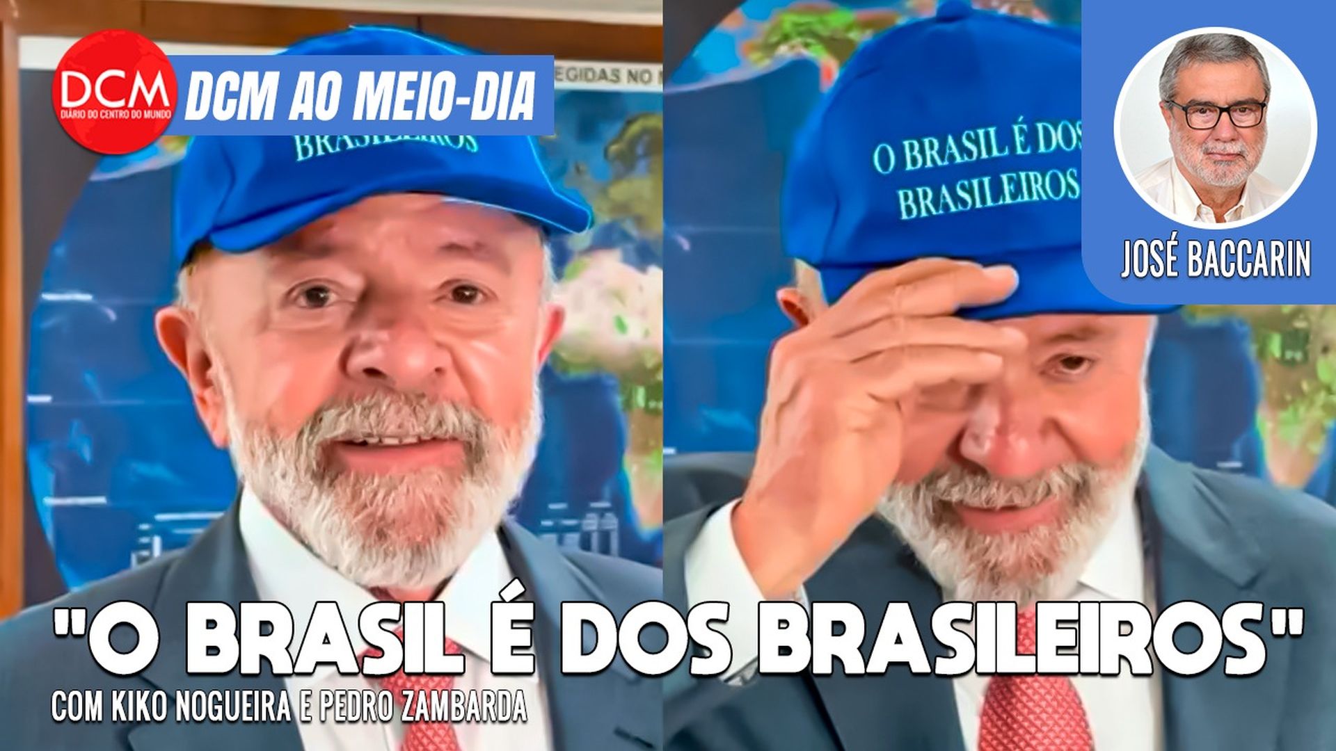DCM Ao Meio-Dia: Lula usa boné “Brasil é dos brasileiros”; a verdade sobre preços dos alimentos, segundo especialista. Foto: Reprodução/DCMTV