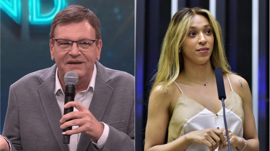 Montagem de duas fotos do apresentador Sérgio Maurício e a deputada federal Erika Hilton (PSOL-SP)
