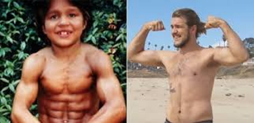 Montagem de fotos de Richard Sandrak ainda criança e adulto
