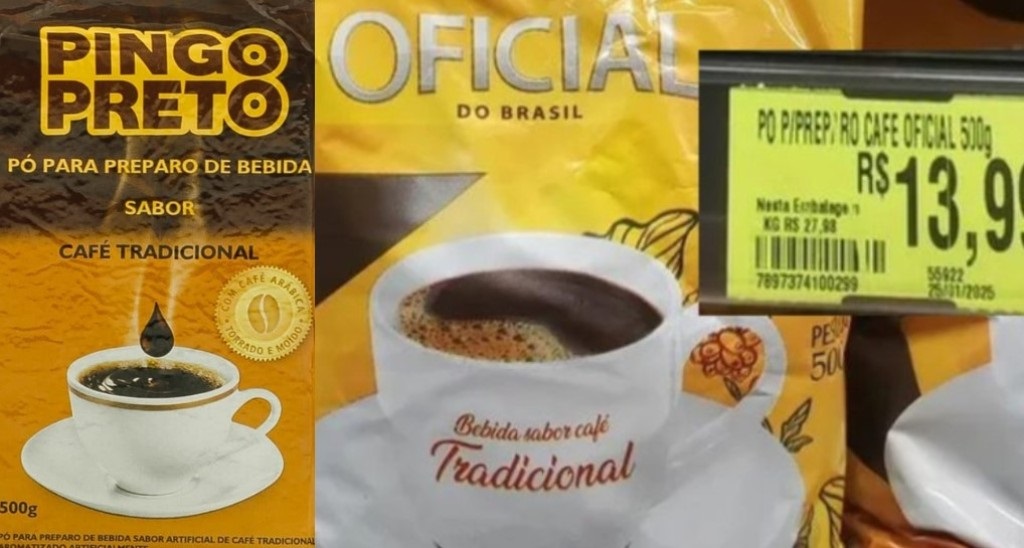 Pó para preparo de bebida sabor café à venda em supermercado