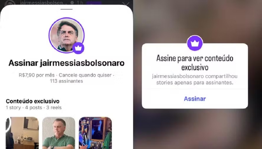 Montagem de dois prints do Instagram de Jair Bolsonaro