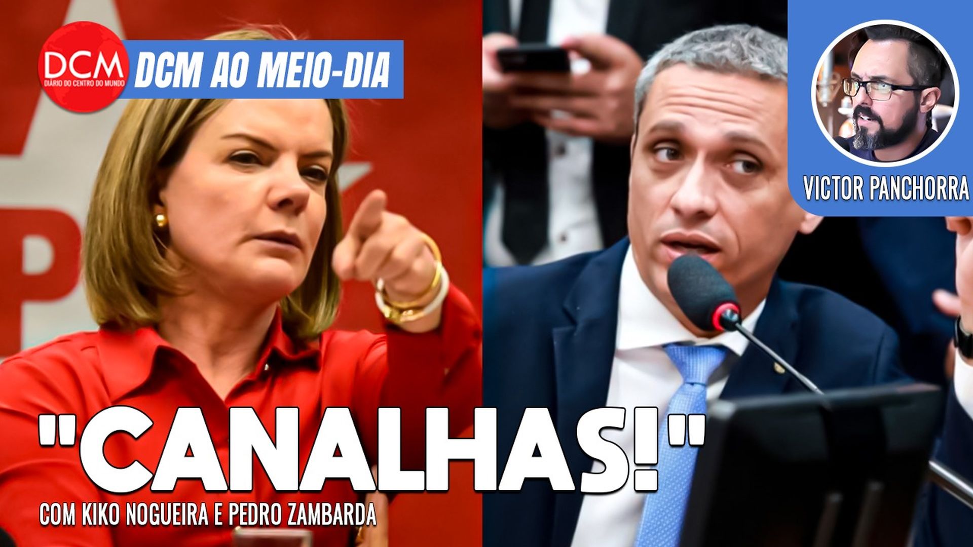 DCM Ao Meio-Dia: Gleisi detona Gayer por ataques baixos: “Canalhas”; Trump usa símbolo nazista contra gays. Foto: Reprodução/DCMTV