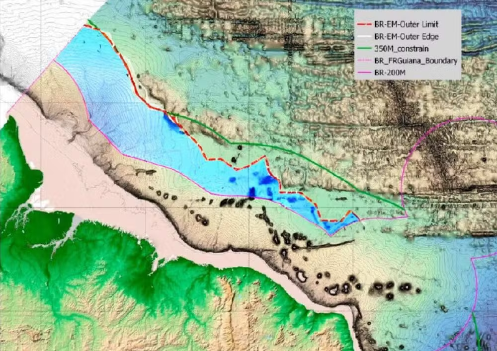 Plataforma continental estendida, em destaque em azul